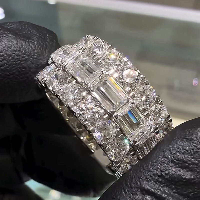 15ct Emerald & Round Cut White Sapphire Eternity Handmade Band Ring