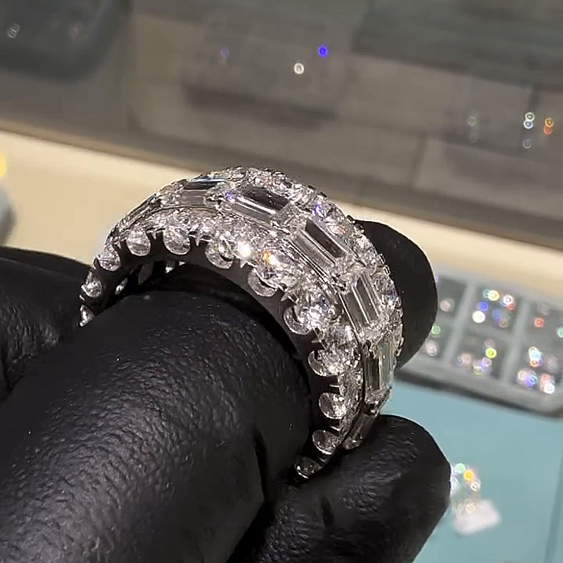 15ct Emerald & Round Cut White Sapphire Eternity Handmade Band Ring