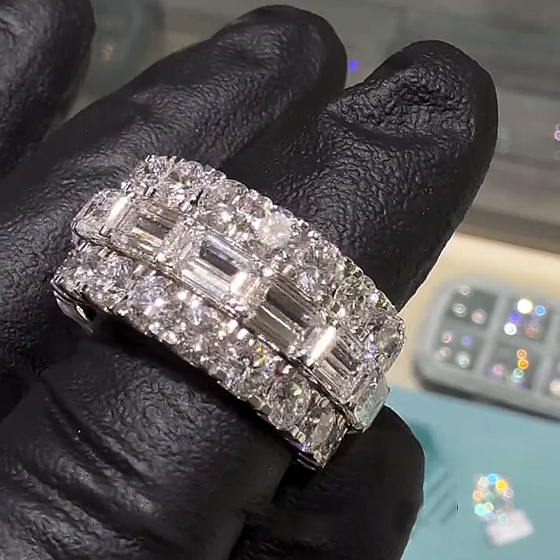 15ct Emerald & Round Cut White Sapphire Eternity Handmade Band Ring