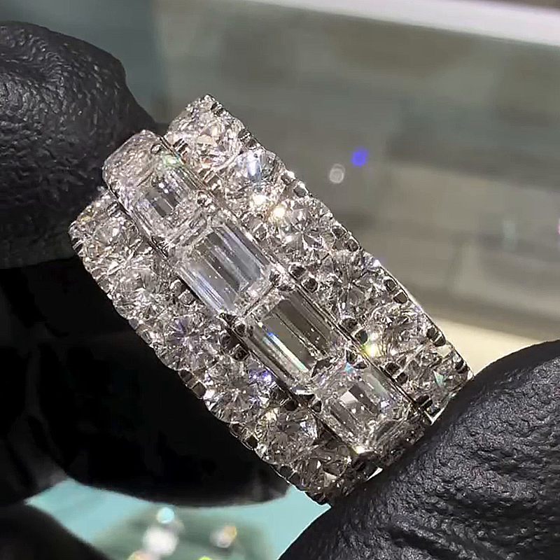 15ct Emerald & Round Cut White Sapphire Eternity Handmade Band Ring