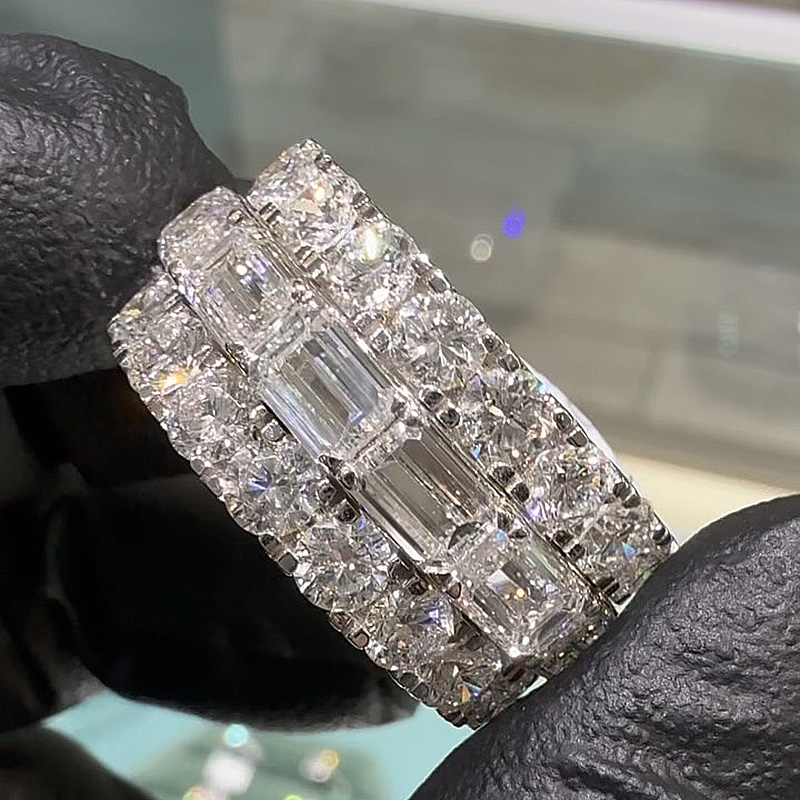 15ct Emerald & Round Cut White Sapphire Eternity Handmade Band Ring