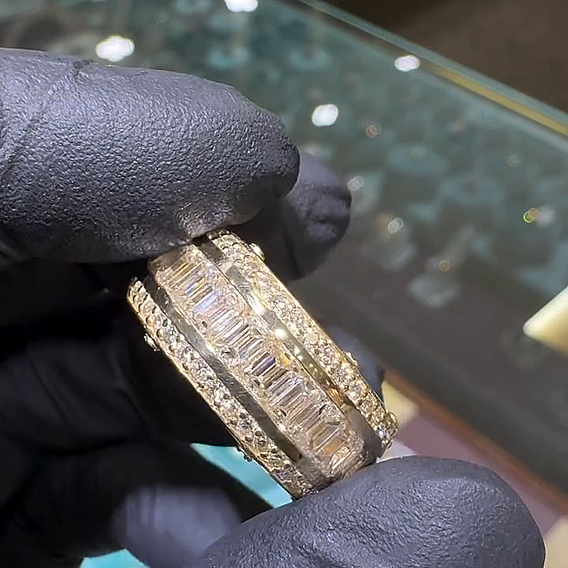 6ct Emerald Cut White Sapphire Eternity Band Handmade Men's Band