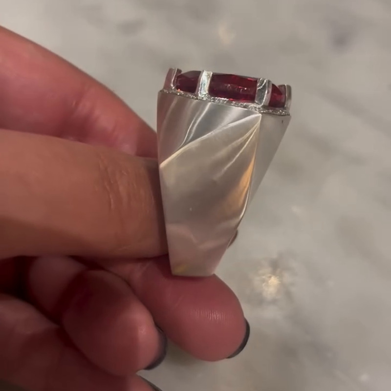 10ct Pear Cut Garnet Halo Handmade Unisex Ring