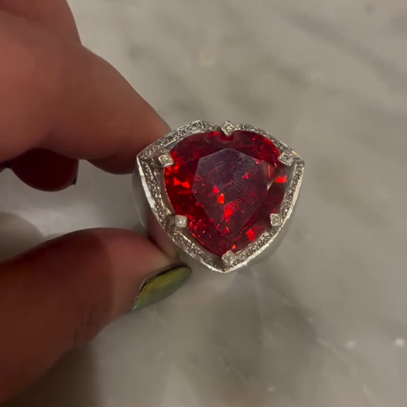 10ct Pear Cut Garnet Halo Handmade Unisex Ring