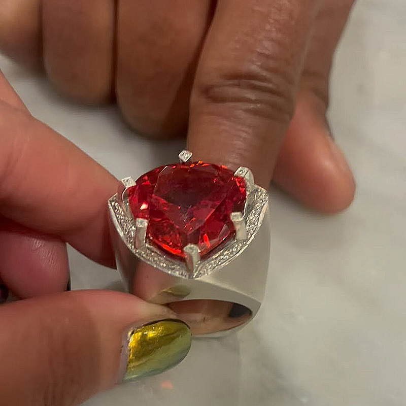 10ct Pear Cut Garnet Halo Handmade Unisex Ring