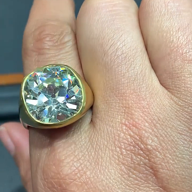 10ct Cushion Cut White Sapphire Yellow Gold Vintage Handmade Men's Ring