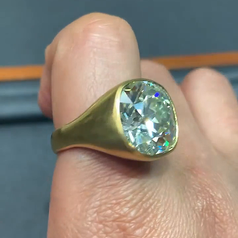 10ct Cushion Cut White Sapphire Yellow Gold Vintage Handmade Men's Ring