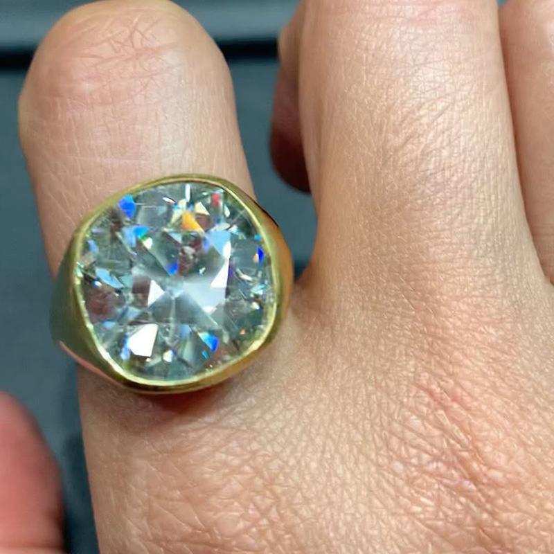 10ct Cushion Cut White Sapphire Yellow Gold Vintage Handmade Men's Ring