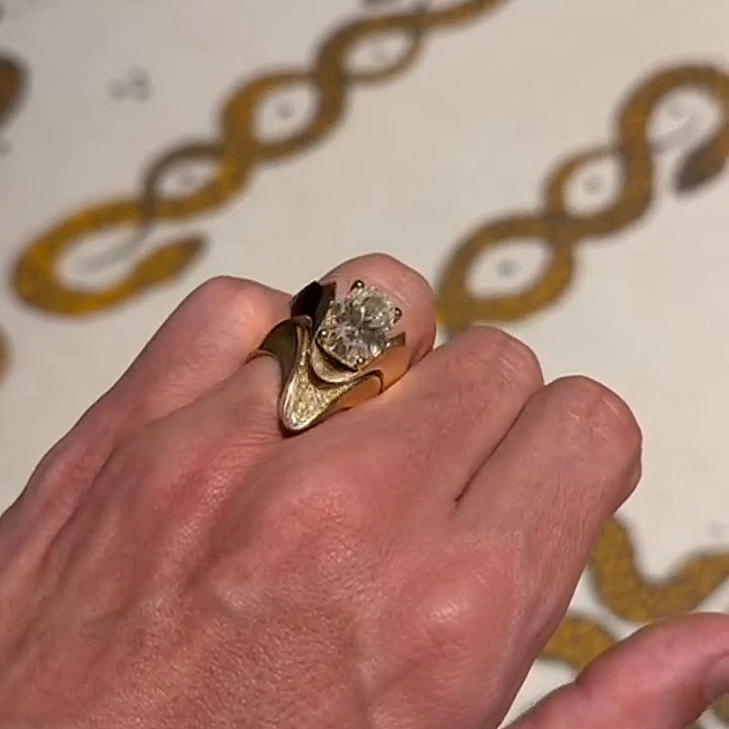 4ct Oval Cut White Sapphire Yellow Gold Ancient Myth Handmade Men's 2-Piece Ring Set