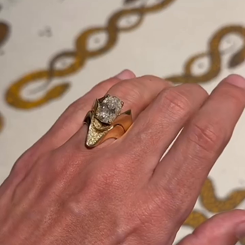 4ct Oval Cut White Sapphire Yellow Gold Ancient Myth Handmade Men's 2-Piece Ring Set