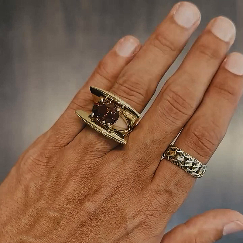 4ct Round Cut Amethyst Unique Designed Yellow Gold Handmade  Unisex Ring