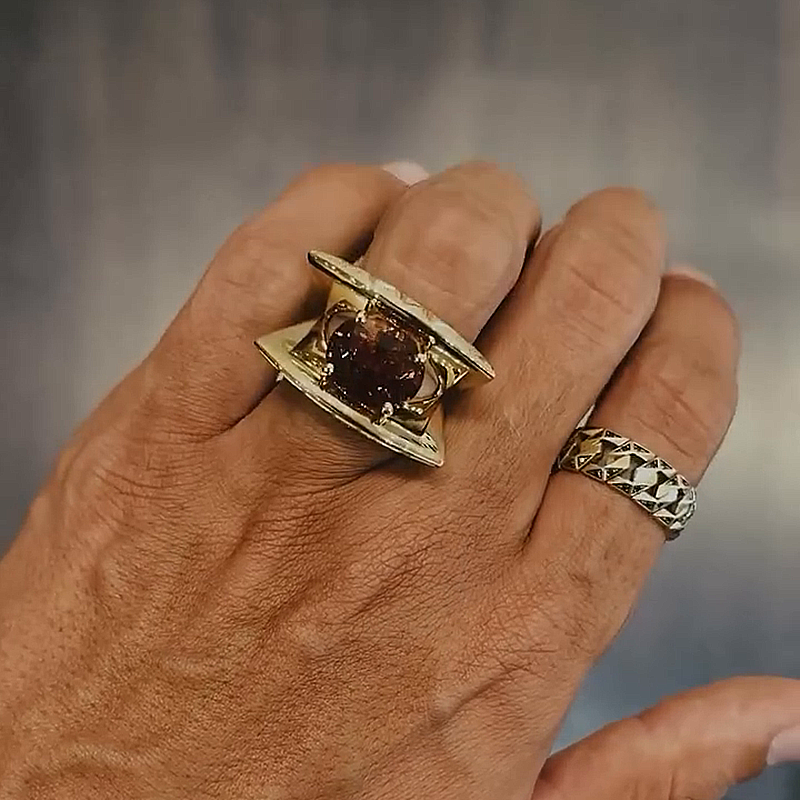 4ct Round Cut Amethyst Unique Designed Yellow Gold Handmade  Unisex Ring