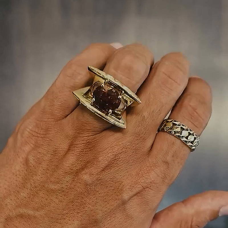 4ct Round Cut Amethyst Unique Designed Yellow Gold Handmade  Unisex Ring