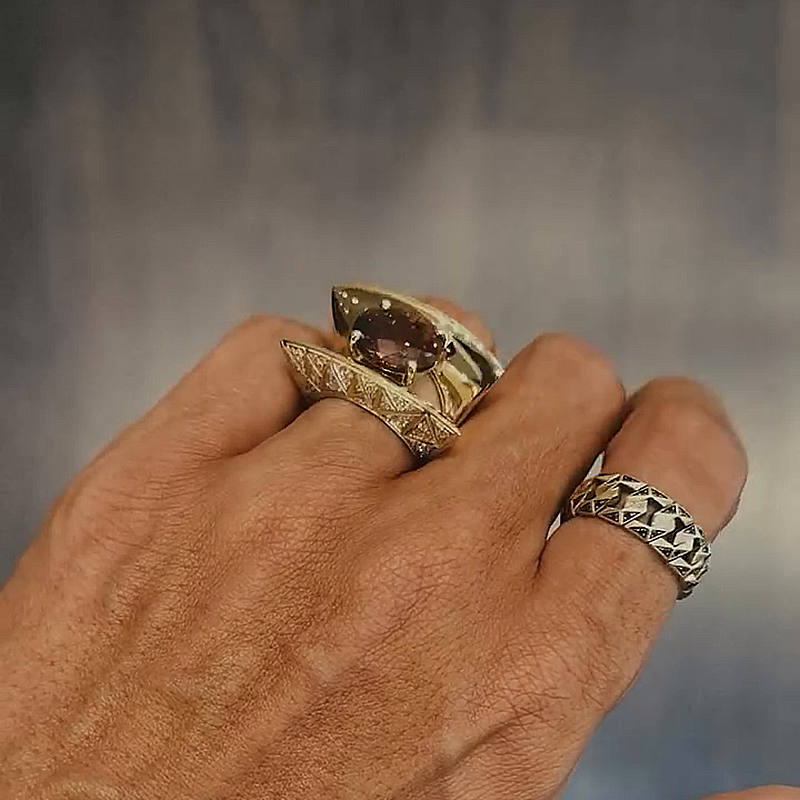 4ct Round Cut Amethyst Unique Designed Yellow Gold Handmade  Unisex Ring