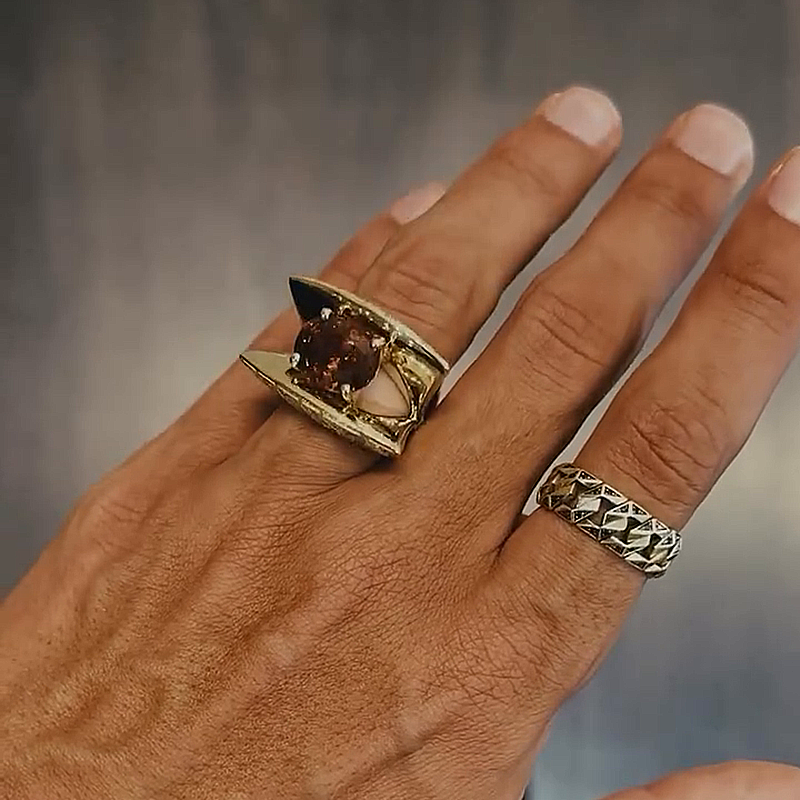 4ct Round Cut Amethyst Unique Designed Yellow Gold Handmade  Unisex Ring