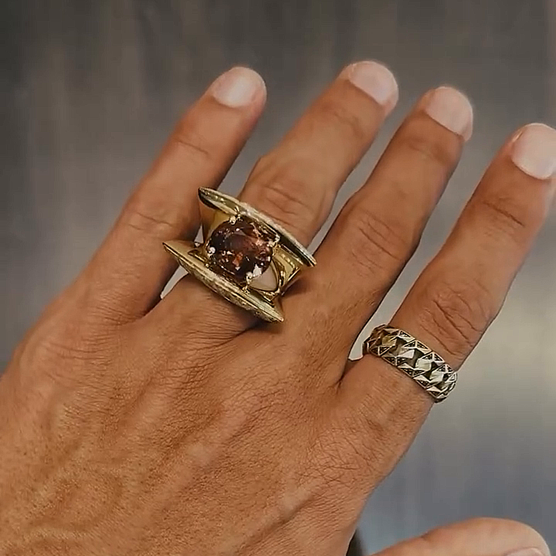 4ct Round Cut Amethyst Unique Designed Yellow Gold Handmade  Unisex Ring