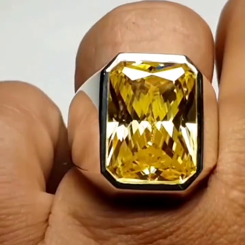 15ct Radiant Cut Yellow Sapphire Handmade Sterling Silver Ring