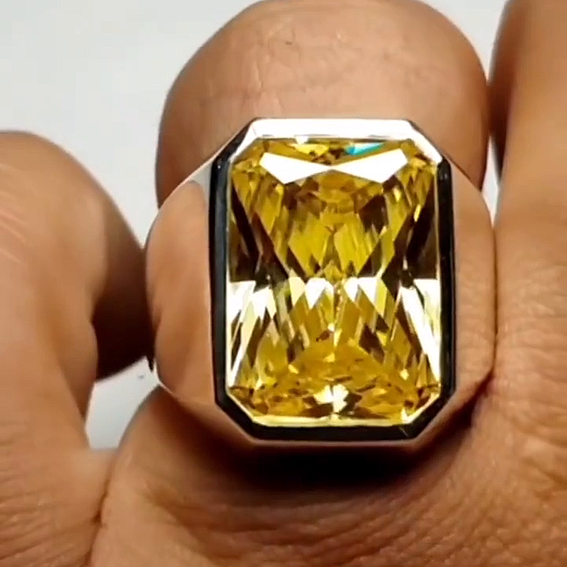 15ct Radiant Cut Yellow Sapphire Handmade Sterling Silver Ring