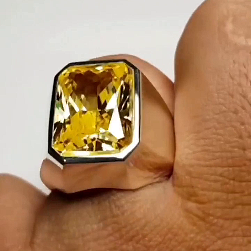 15ct Radiant Cut Yellow Sapphire Handmade Sterling Silver Ring