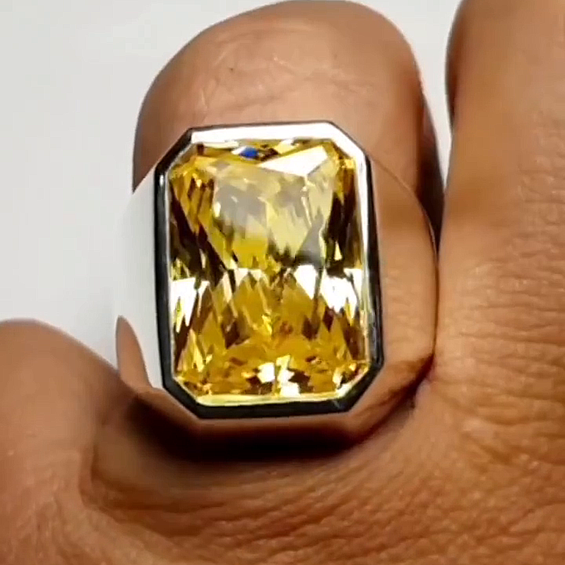 15ct Radiant Cut Yellow Sapphire Handmade Sterling Silver Ring