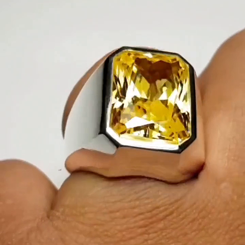 15ct Radiant Cut Yellow Sapphire Handmade Sterling Silver Ring