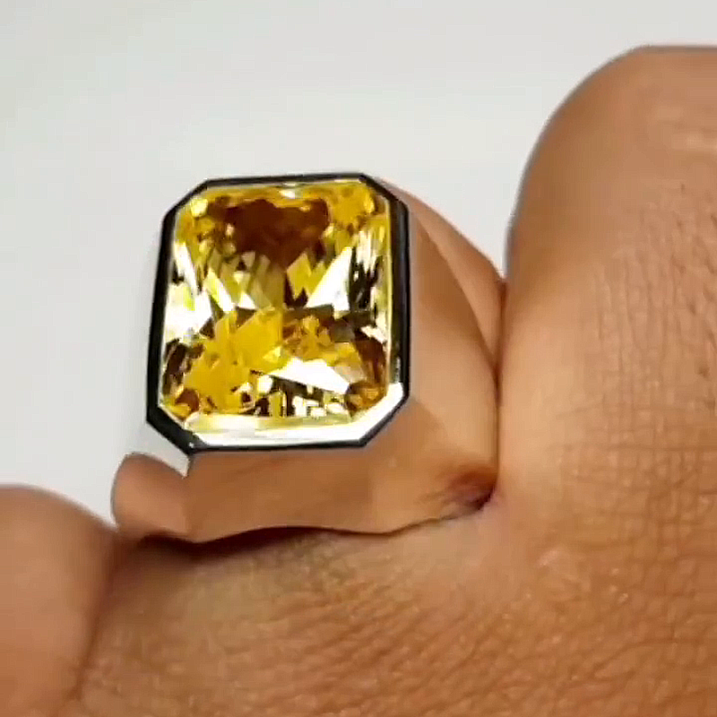 15ct Radiant Cut Yellow Sapphire Handmade Sterling Silver Ring