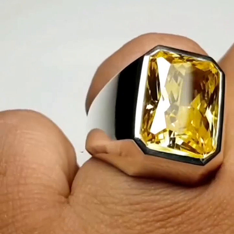 15ct Radiant Cut Yellow Sapphire Handmade Sterling Silver Ring