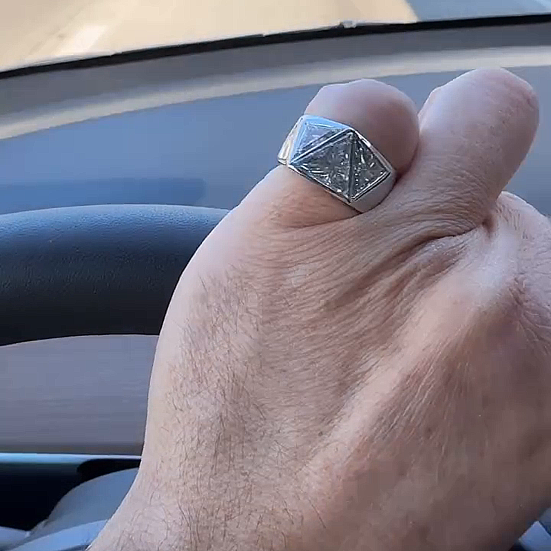 6ctw Trillion Cut White Sapphire Handmade Men's Ring