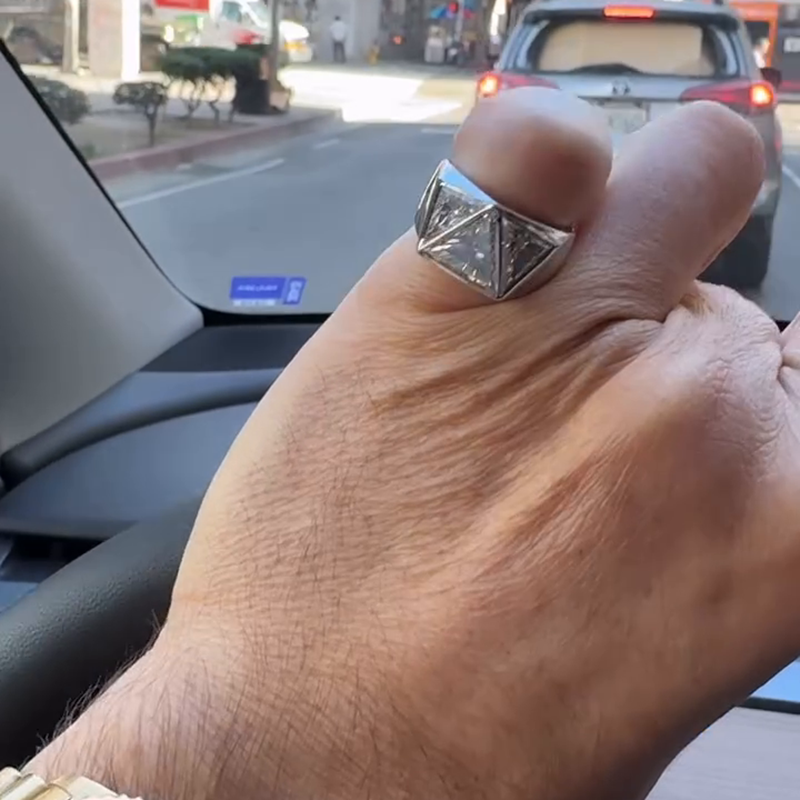 6ctw Trillion Cut White Sapphire Handmade Men's Ring