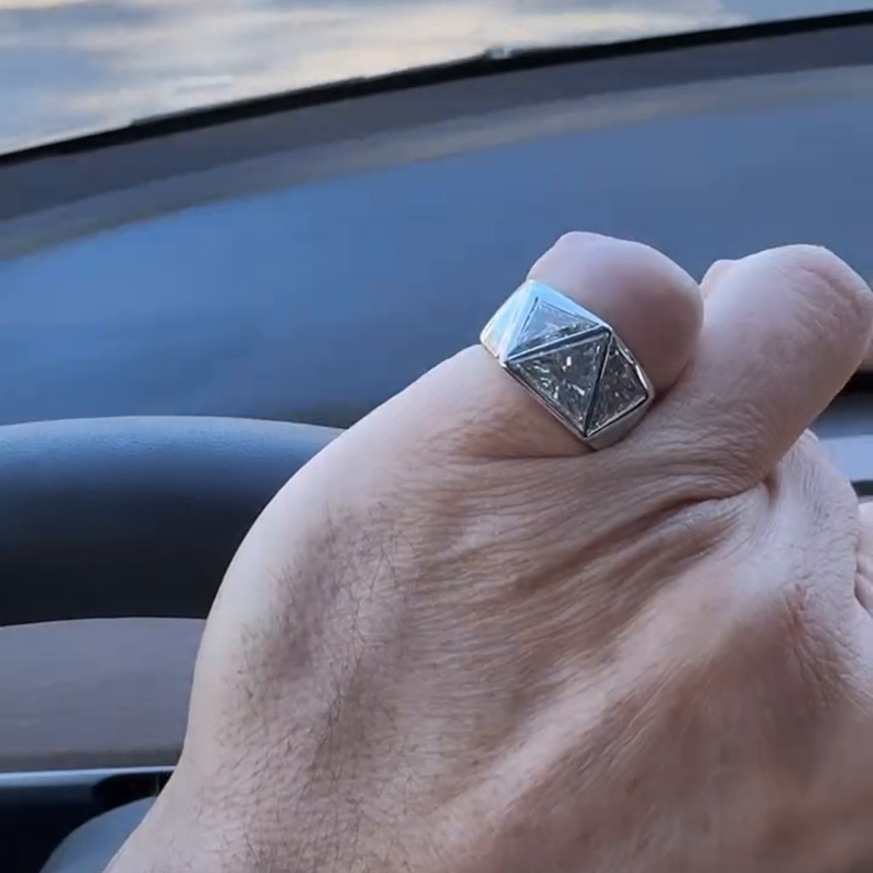 6ctw Trillion Cut White Sapphire Handmade Men's Ring