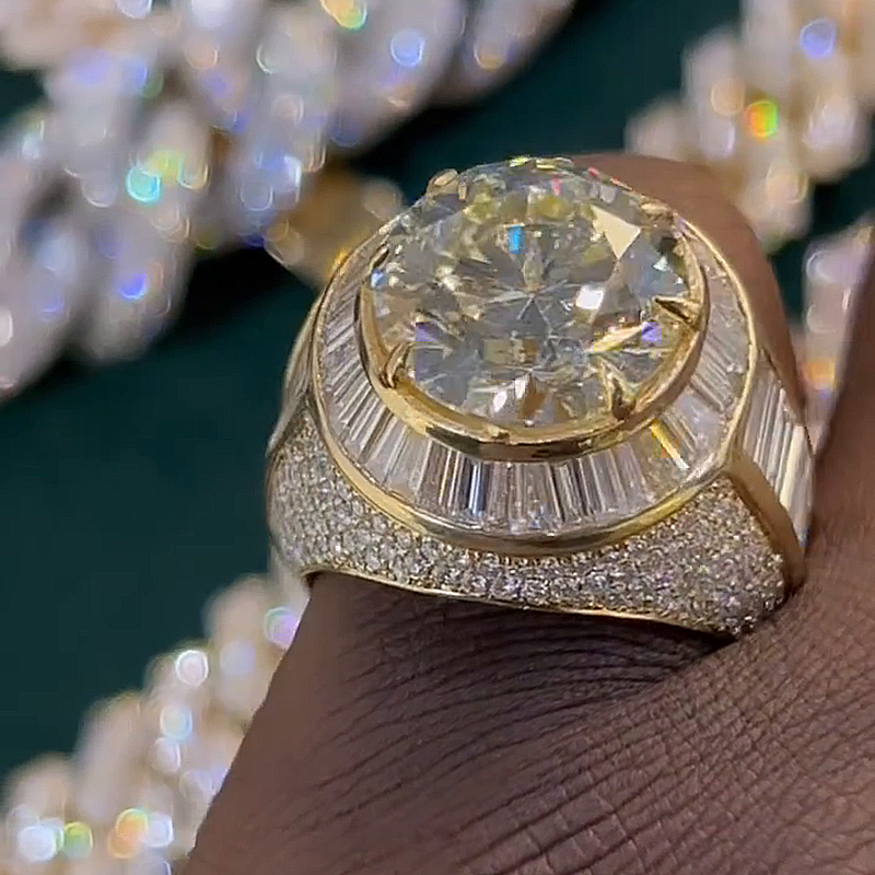 10ct Round Cut White Sapphire Halo Yellow Gold Handmade Men's Ring