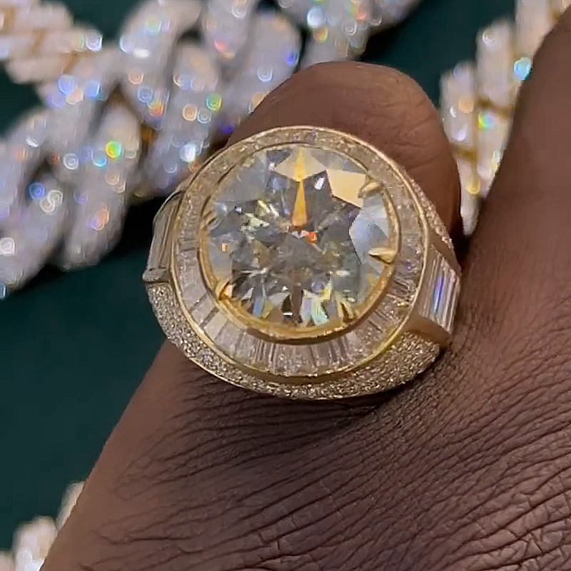 10ct Round Cut White Sapphire Halo Yellow Gold Handmade Men's Ring