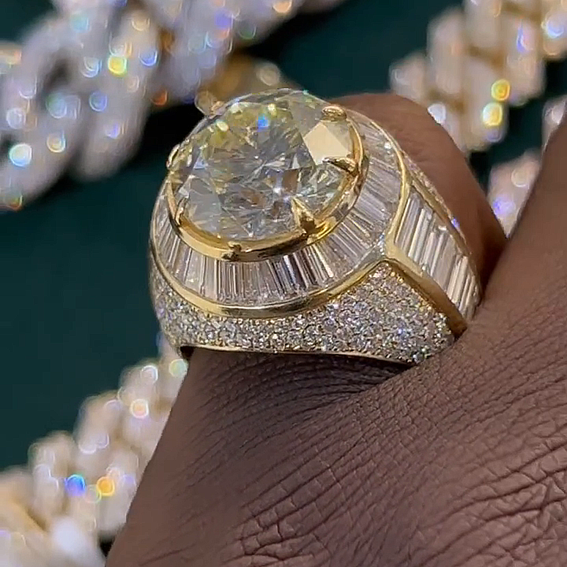 10ct Round Cut White Sapphire Halo Yellow Gold Handmade Men's Ring