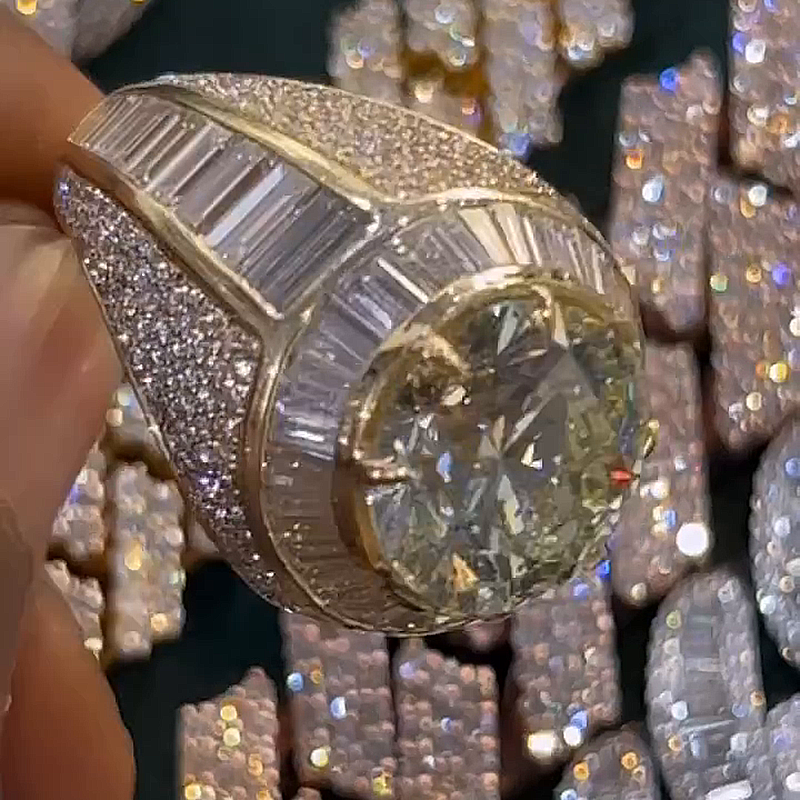 10ct Round Cut White Sapphire Halo Yellow Gold Handmade Men's Ring