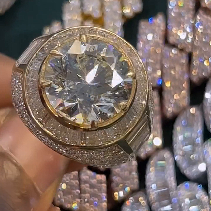 10ct Round Cut White Sapphire Halo Yellow Gold Handmade Men's Ring