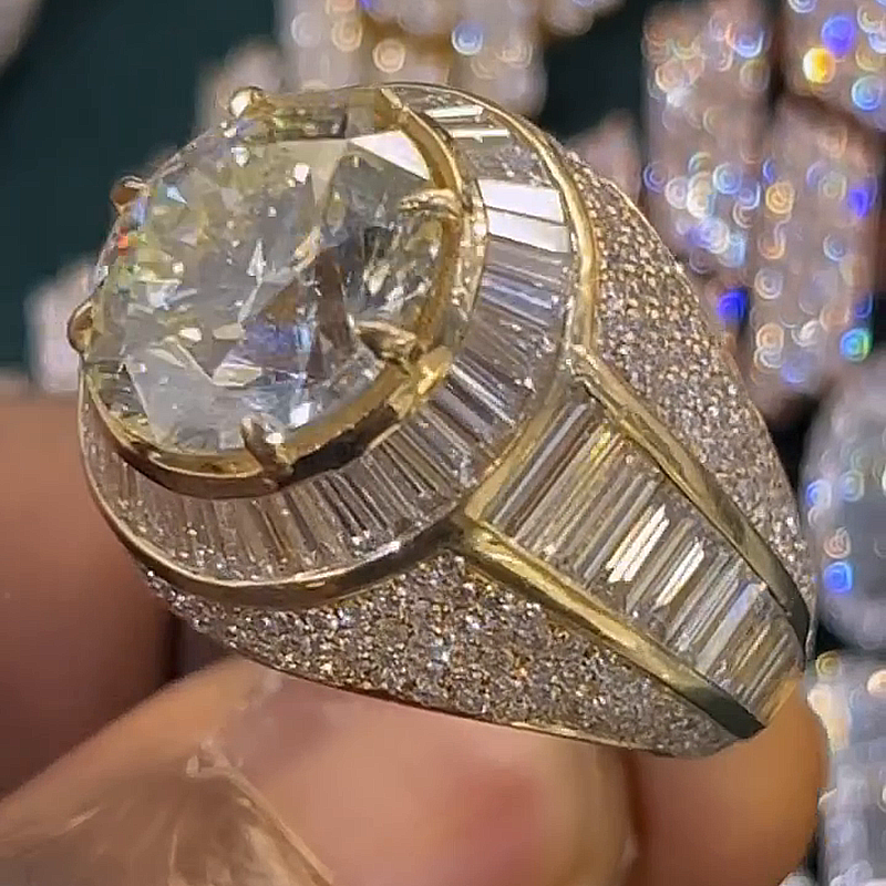 10ct Round Cut White Sapphire Halo Yellow Gold Handmade Men's Ring