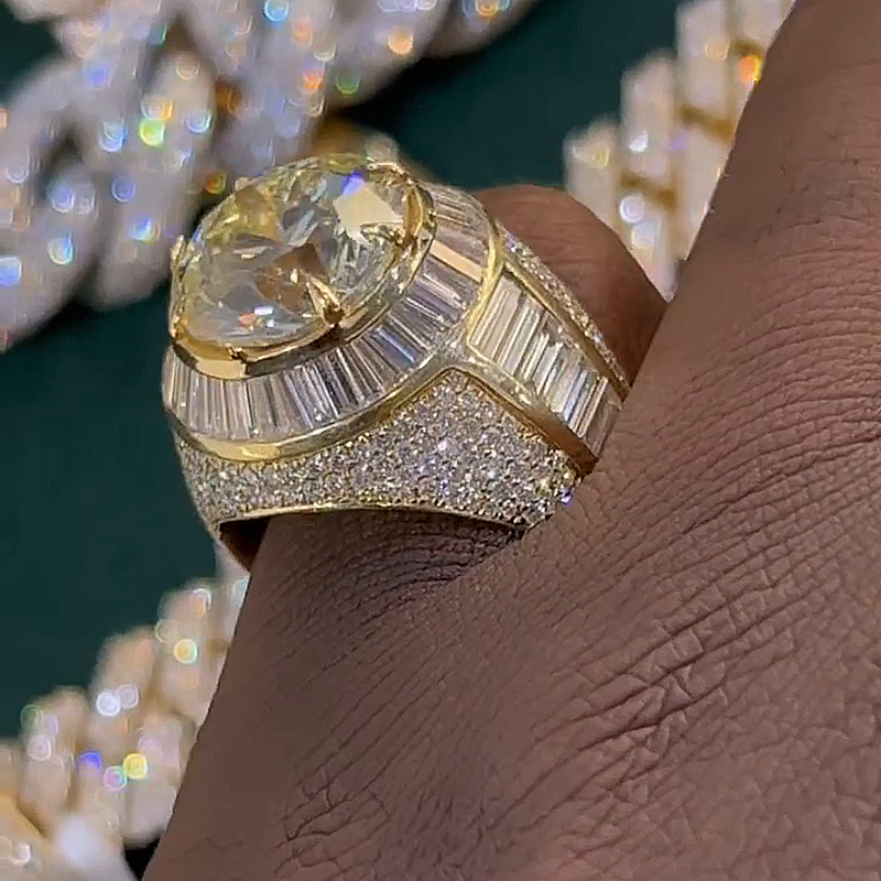 10ct Round Cut White Sapphire Halo Yellow Gold Handmade Men's Ring