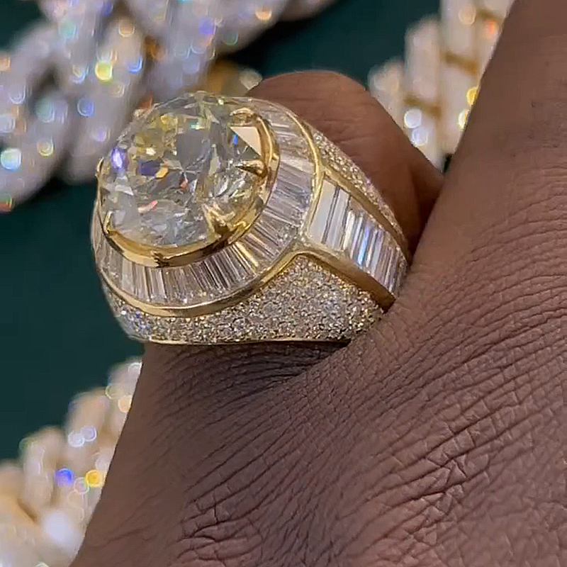 10ct Round Cut White Sapphire Halo Yellow Gold Handmade Men's Ring