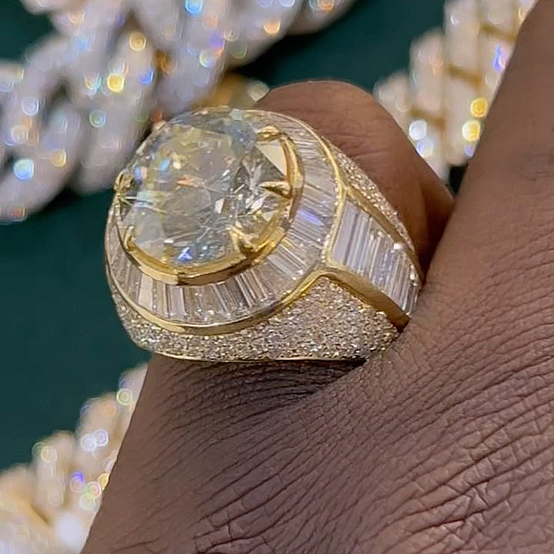 10ct Round Cut White Sapphire Halo Yellow Gold Handmade Men's Ring