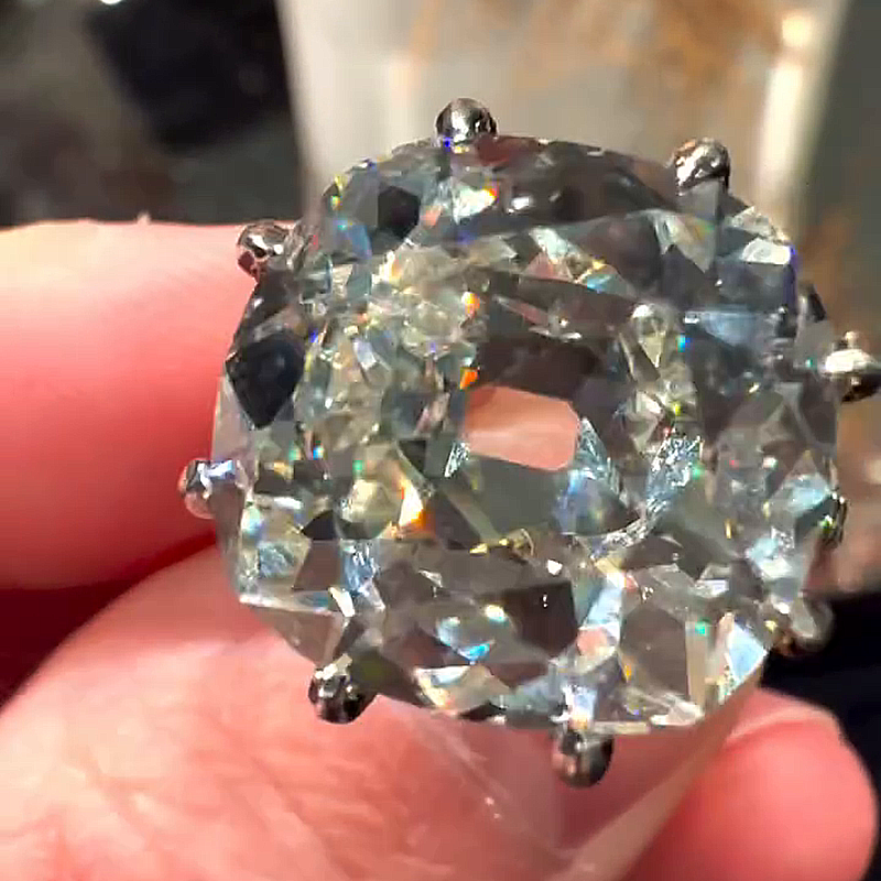 10ct Cushion Cut White Sapphire Pave Set Handmade Engagement Ring