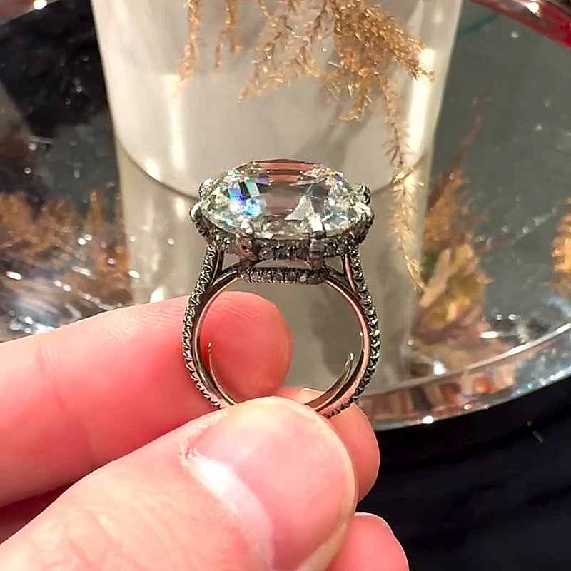 10ct Cushion Cut White Sapphire Pave Set Handmade Engagement Ring