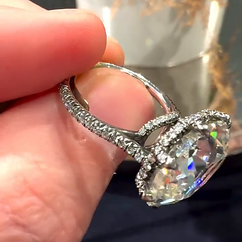 10ct Cushion Cut White Sapphire Pave Set Handmade Engagement Ring