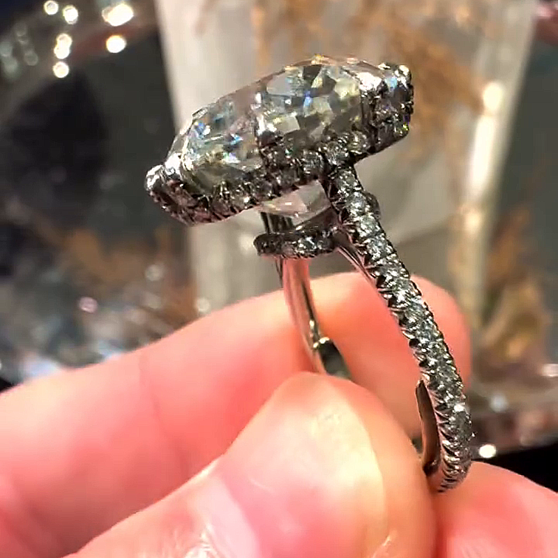 10ct Cushion Cut White Sapphire Pave Set Handmade Engagement Ring