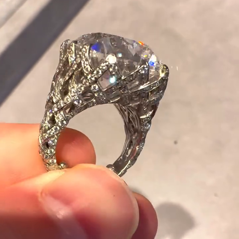 15ct Cushion Cut White Sapphire Pave Set Vintage Handmade Engagement Ring