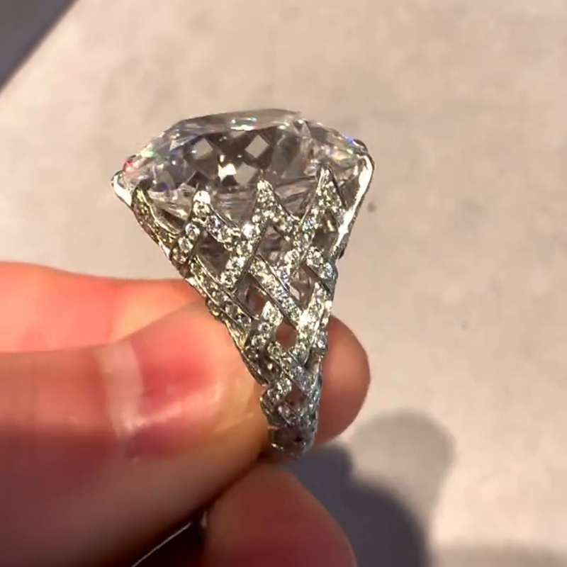 15ct Cushion Cut White Sapphire Pave Set Vintage Handmade Engagement Ring