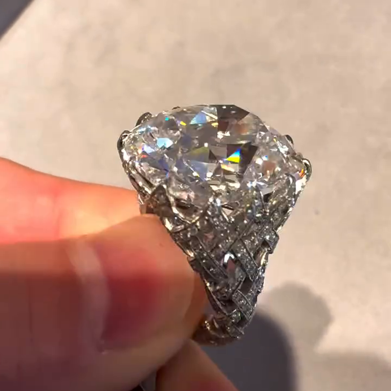 15ct Cushion Cut White Sapphire Pave Set Vintage Handmade Engagement Ring