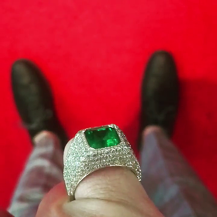 5ct Asscher Cut Emerald Pave Set Handmade Men's Pinky Ring