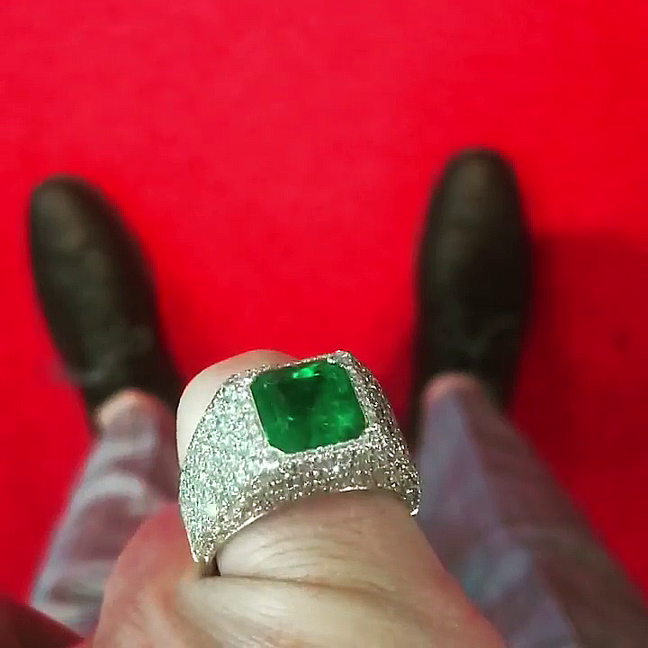 5ct Asscher Cut Emerald Pave Set Handmade Men's Pinky Ring