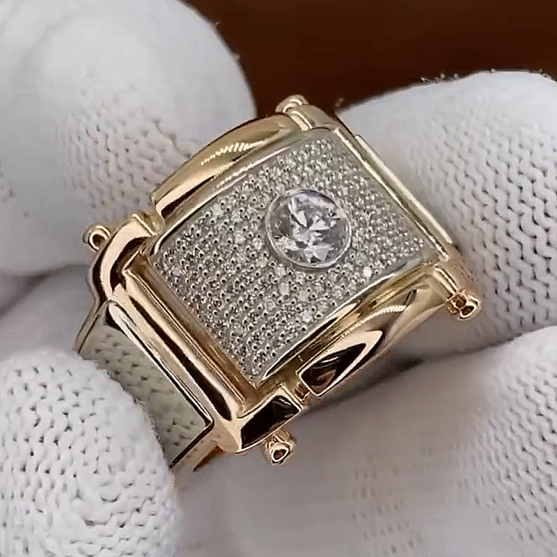 1ct Round Cut Pave Set Yellow Gold Men's Ring