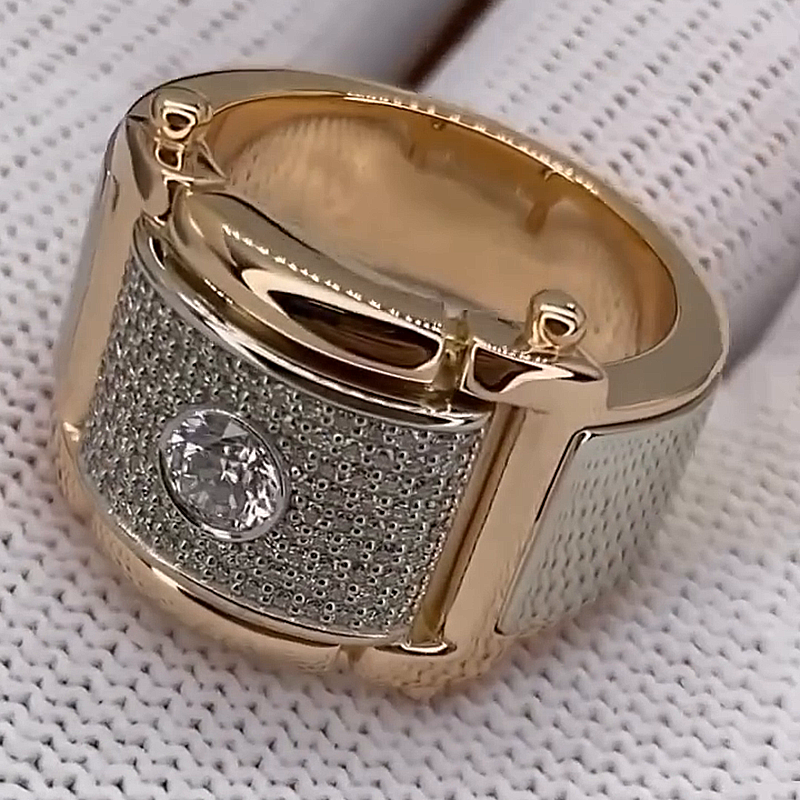 1ct Round Cut Pave Set Yellow Gold Men's Ring